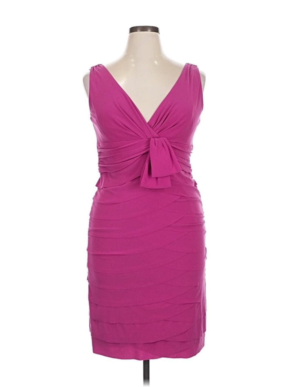 Jones Wear Fuchsia Sleeveless V-Neck Midi Dress with Front Tie